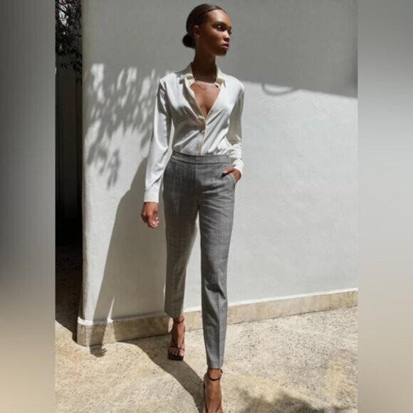 Aritzia Babaton Conan Pants Wool Houndstooth Print Pleated Trouser High Waist - Picture 3 of 12